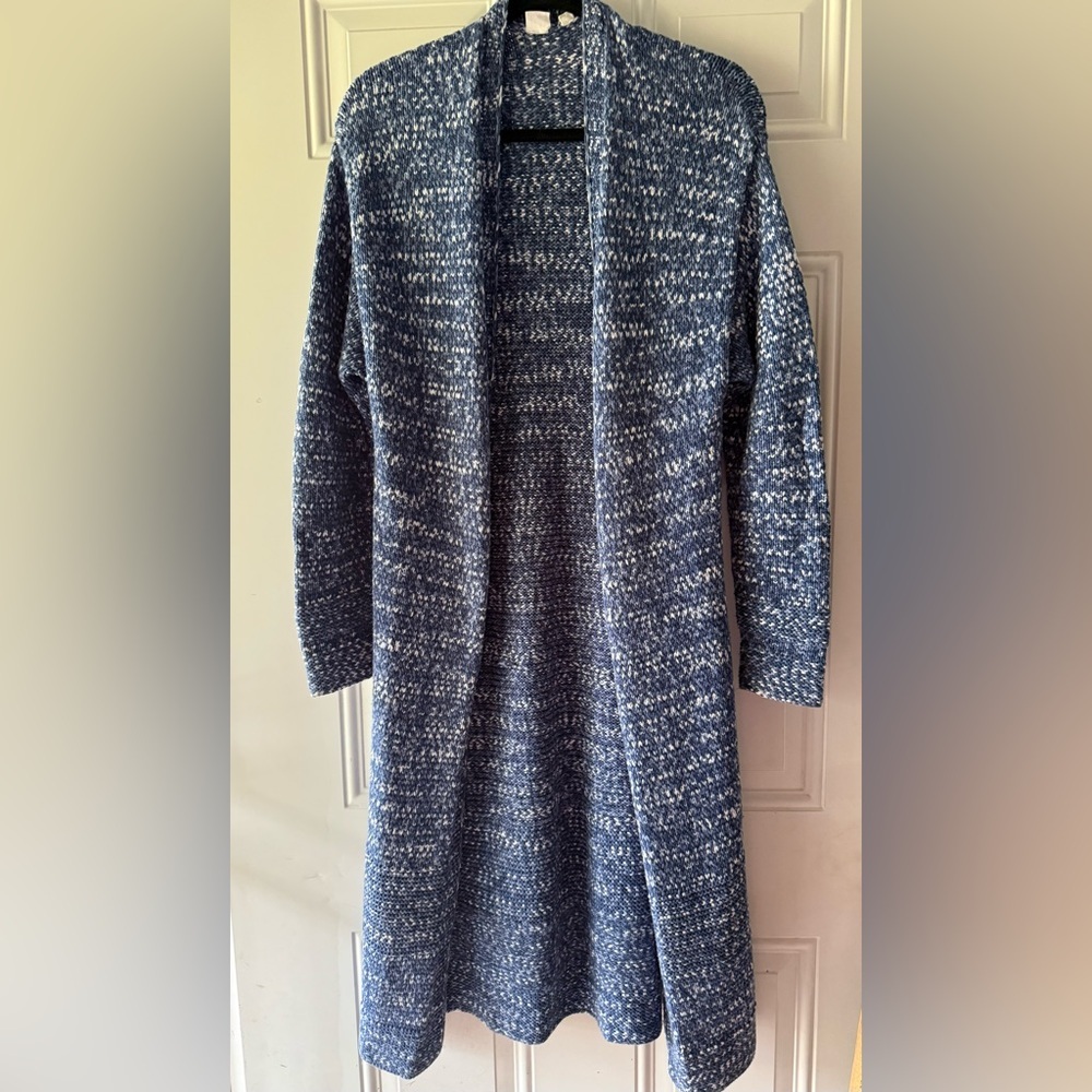 GAP Woman’s blue marled open front long knit cardigan/duster sweater